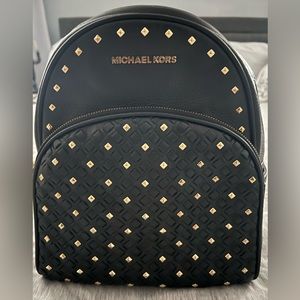 Michael Kors Black Gold Tone Studs Back Pack Leather Bag